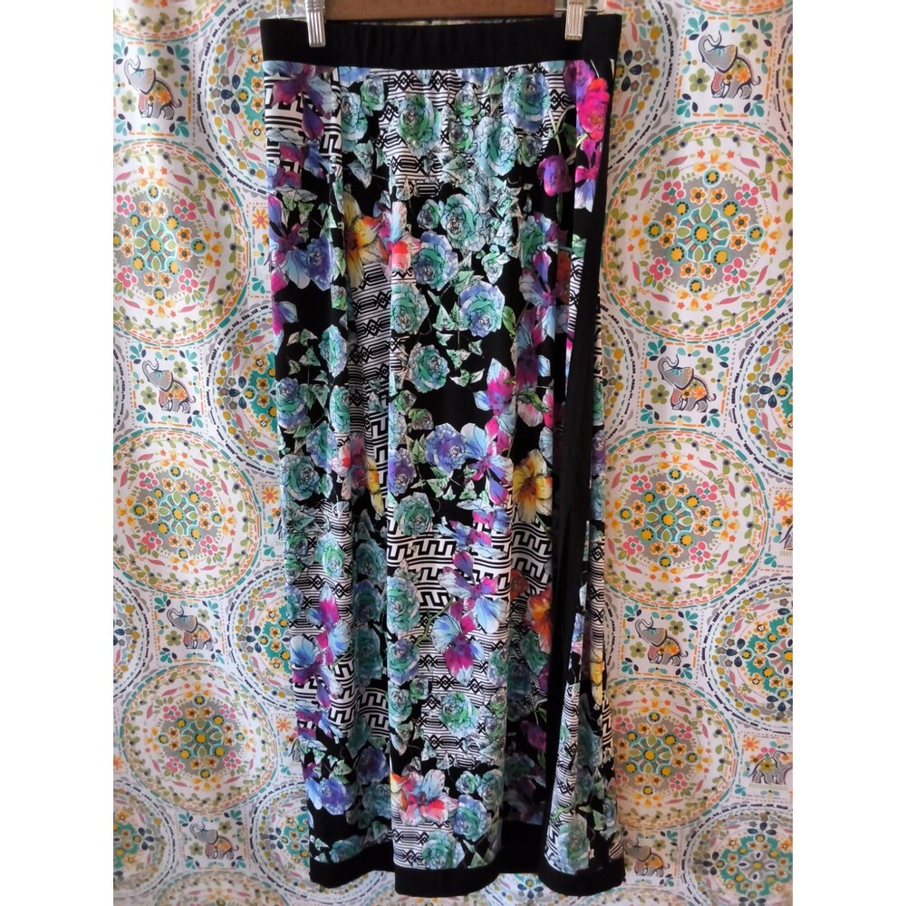 ECI New York Maxi Skirt Womens Size S Small Black Floral Stretch Knit Y2K Office